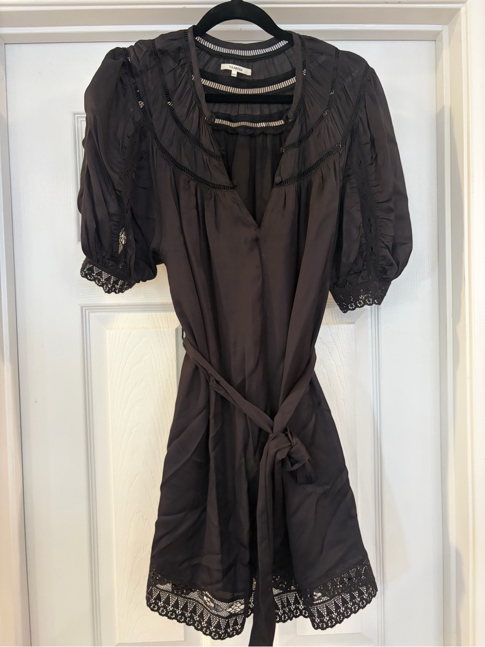 Tularosa Black Puff Sleeve Lace-Trim Mini Dress